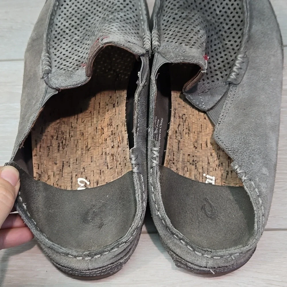 Olukai Men's Moloa Kohana Leather Gray Loafers Slip On Shoes Sz 11.5